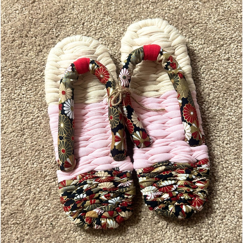 Japanese Handmade Zori Geta Kimono Sandals Flats Slippers Machine Washable 6